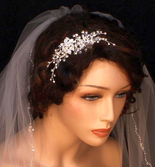 Vintage-Inspired Rhinestone Flower Spray Hair Comb – Hand-Twisted Marquise Rhinestone Headpiece