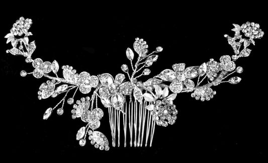 Elegant Rhinestone Flower Hair Comb with White Petals