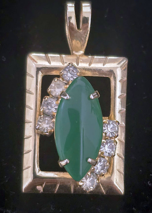 Vintage Jade Rhinestone Pendant