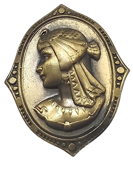 Rare Vintage Egyptian Revival Cleopatra Brooch – Unique Art Deco Brass Tone Pin